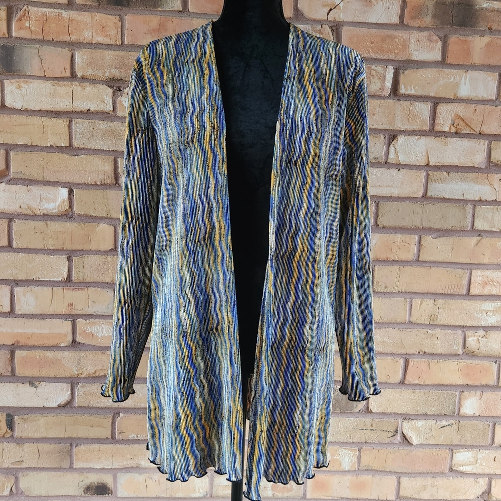 Vintage 90s Y2K Funky Accordian Fabric Lettuce Edge Open Front Cardigan Swiftie